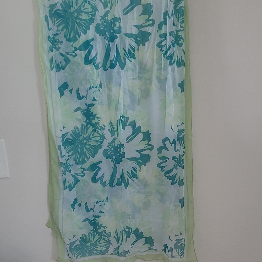 Green and Blue Floral Scarf Wrap
